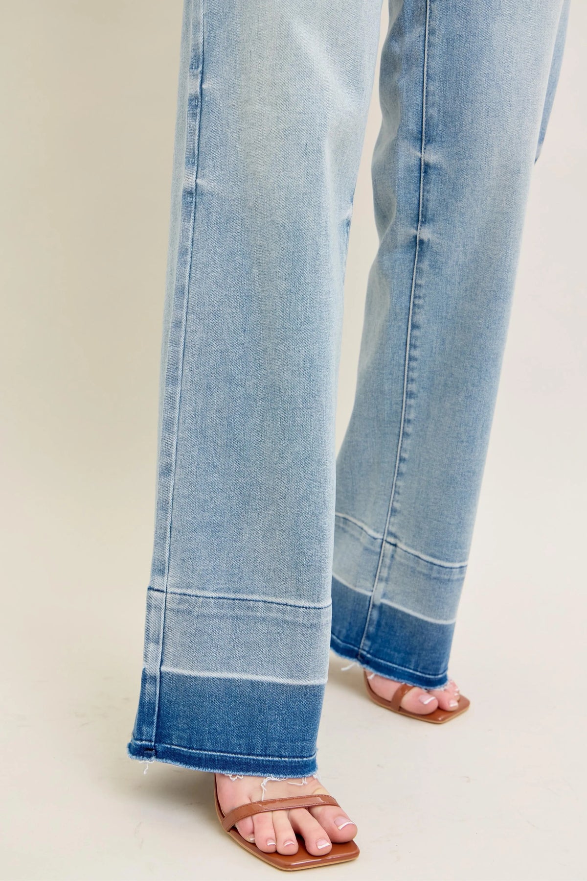 Denim texture on release hem jeans