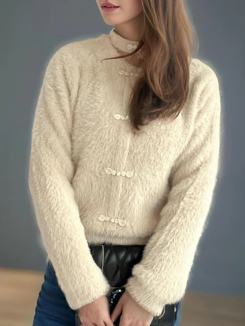 Cutout Knot Button Long Sleeve Cardigan - Fashorio