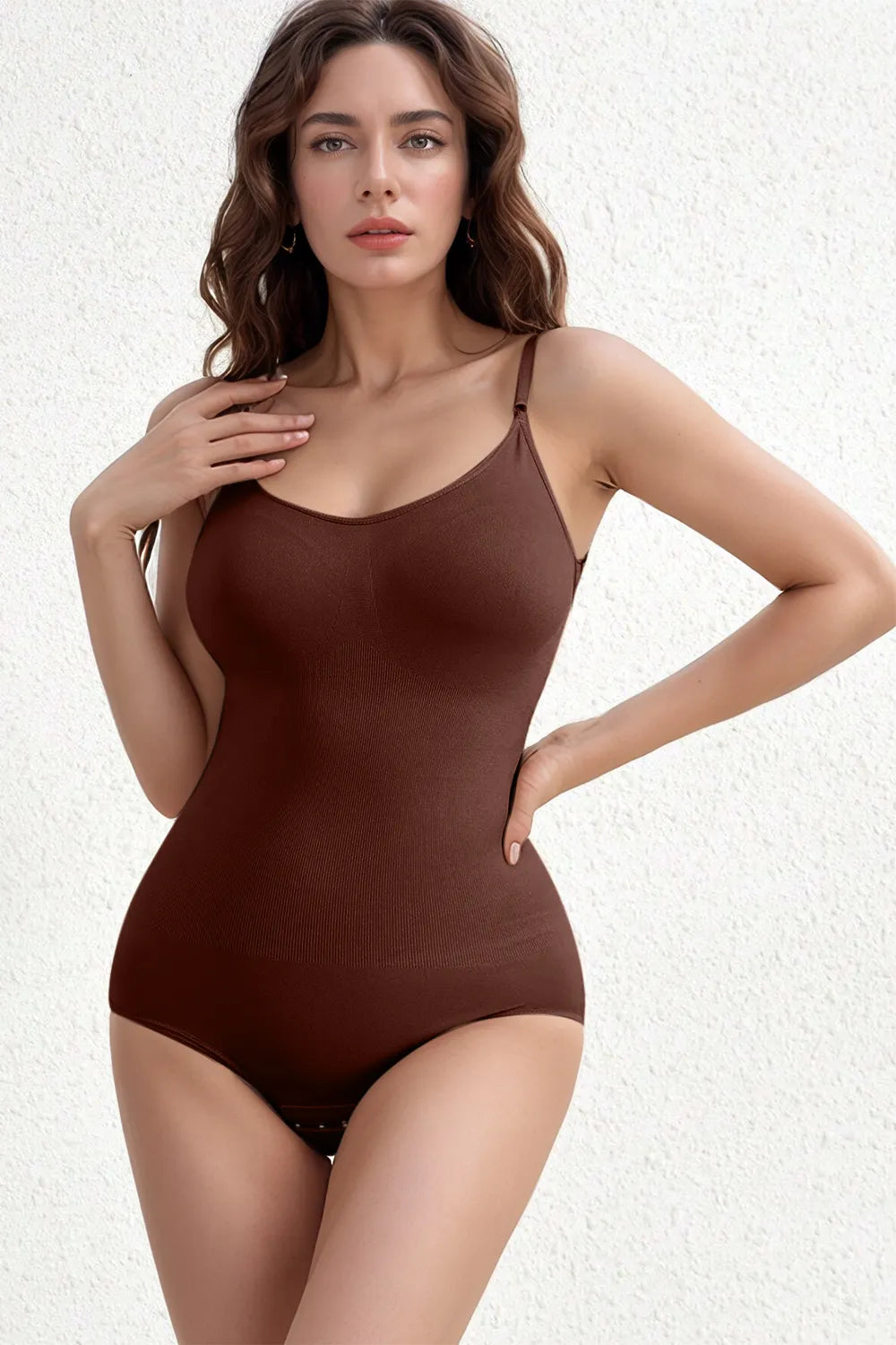 Basic Bae Full Size Scoop Neck Butt Lifting Bodysuit Brown - Fashorio