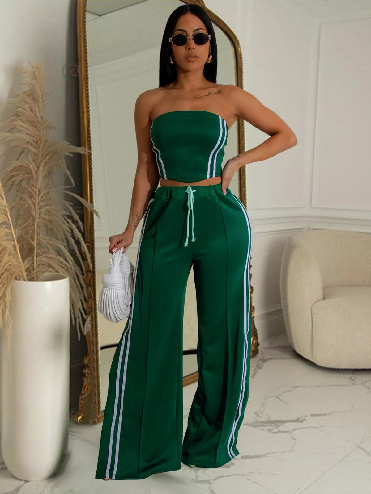 Wide leg pants set fabric detail