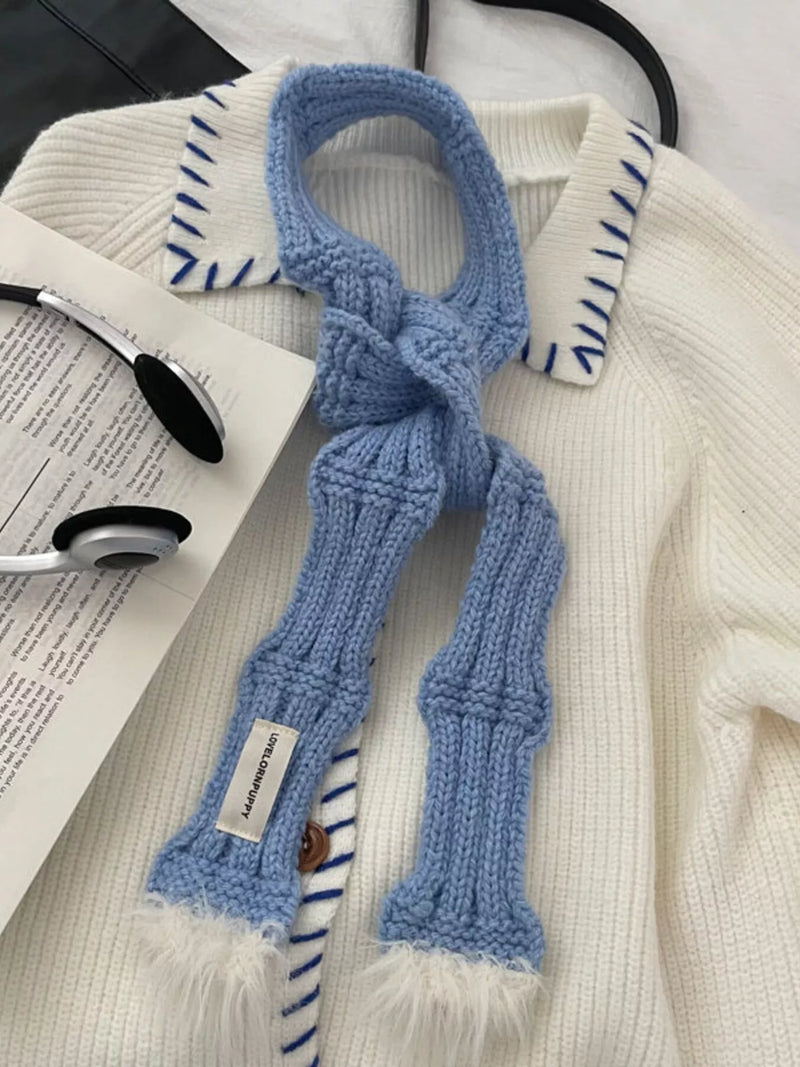 Knitted plush trim scarf front view