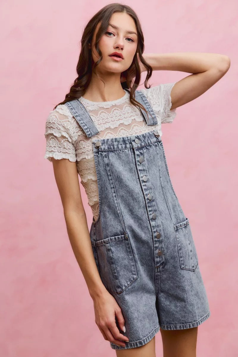 Womens denim romper full length view