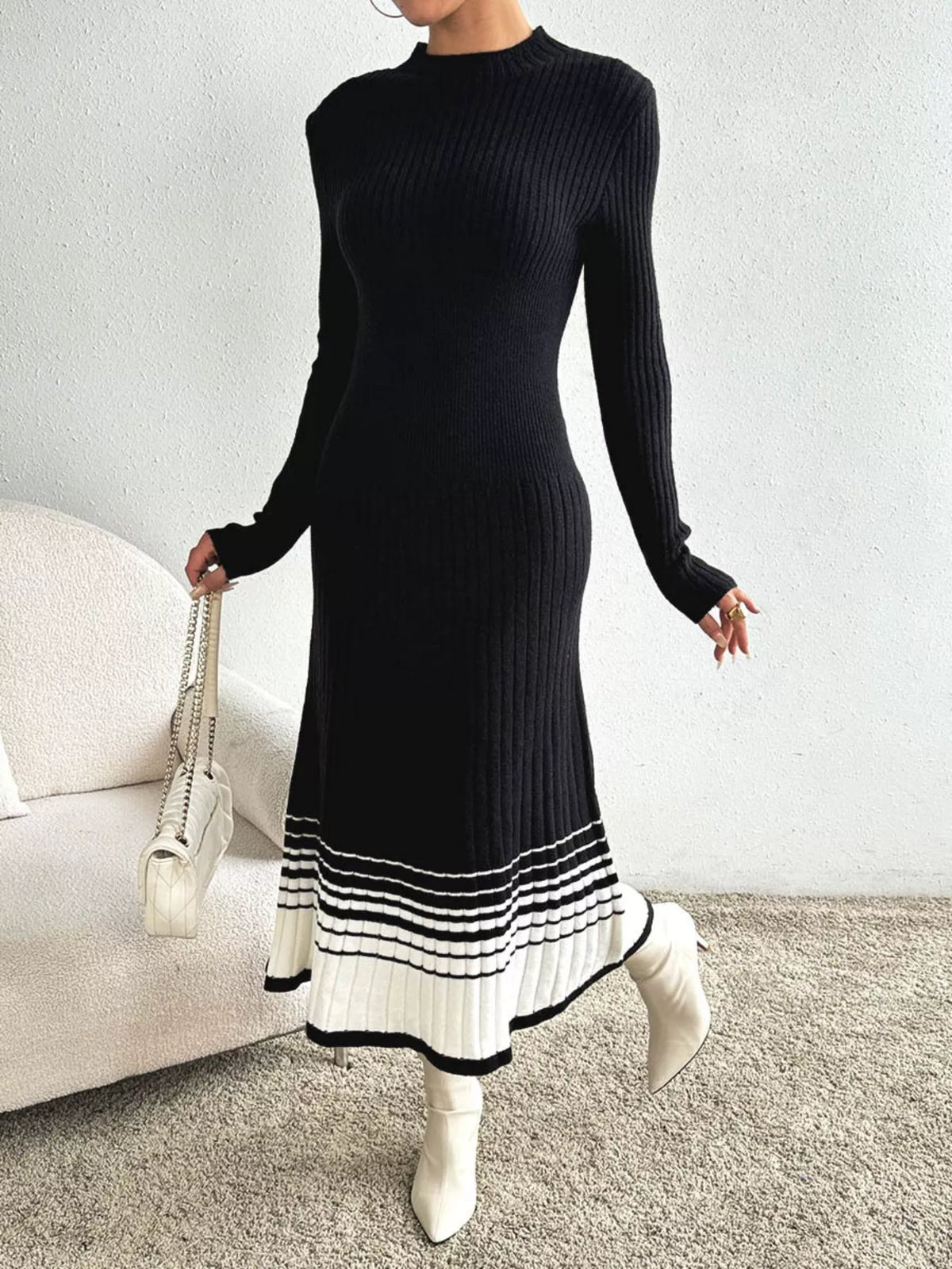 Ribbed knit sweater dress knit texture close up