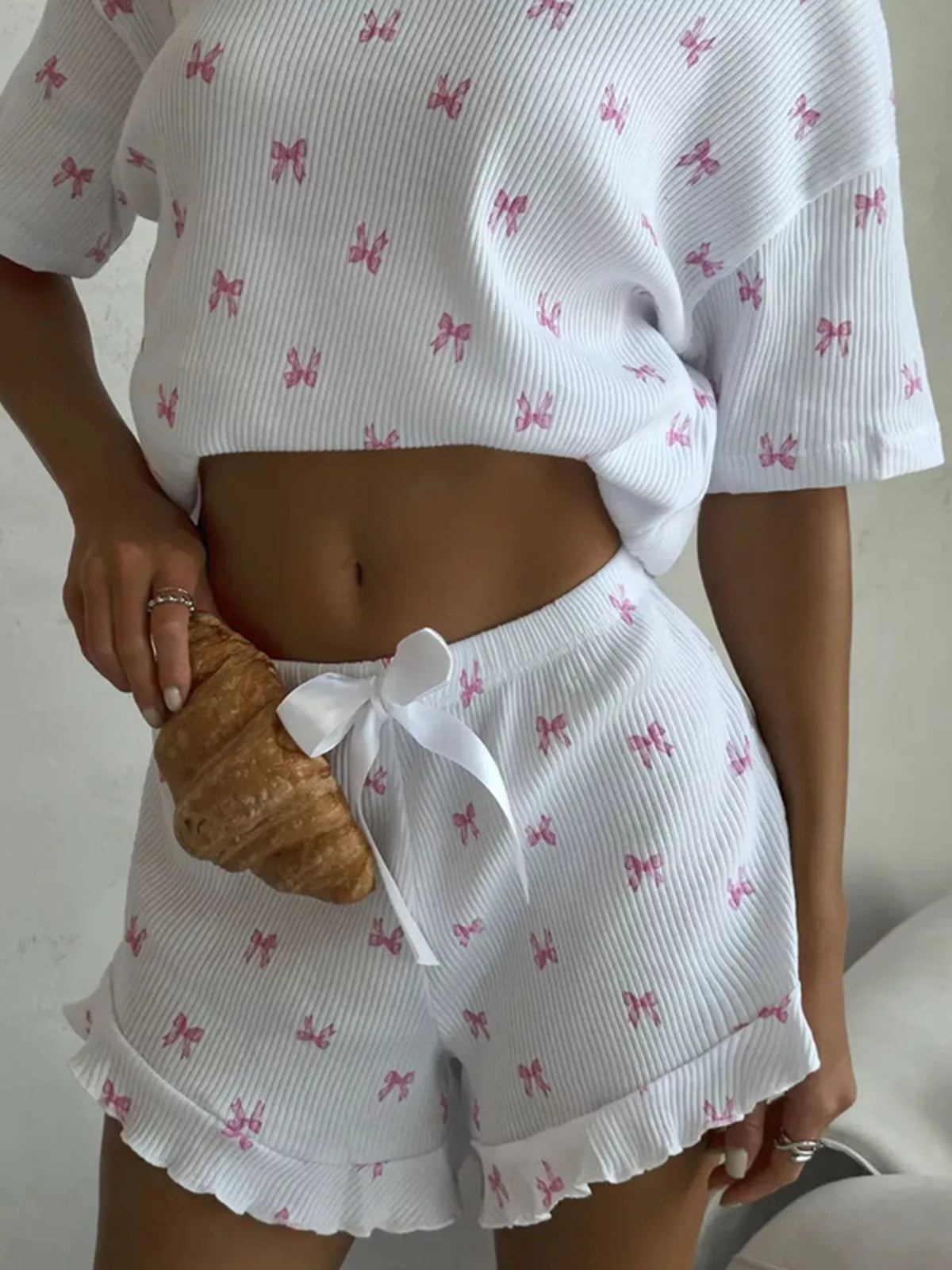 Bow print lounge set styling view