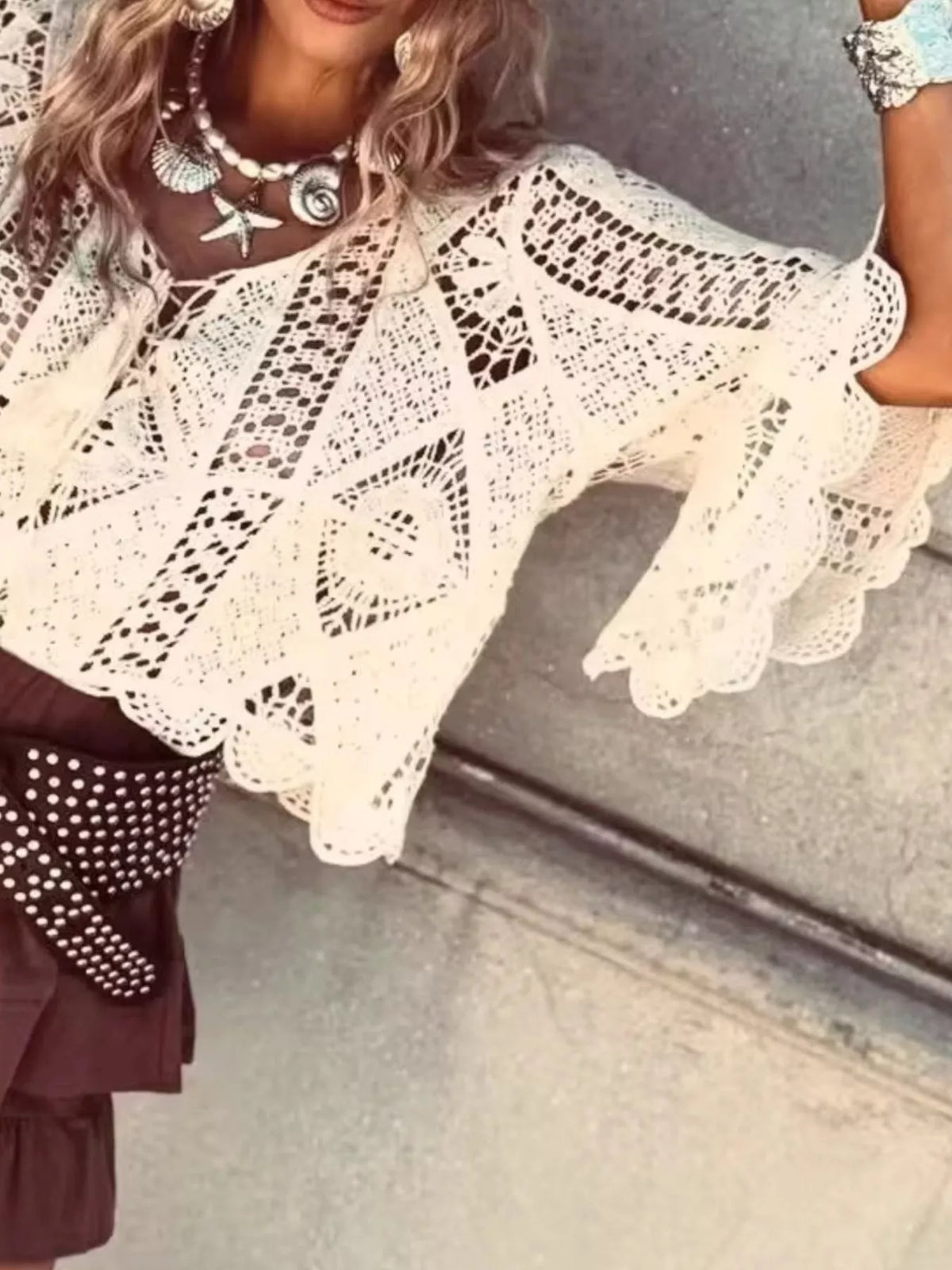 Crochet knit top side styling view