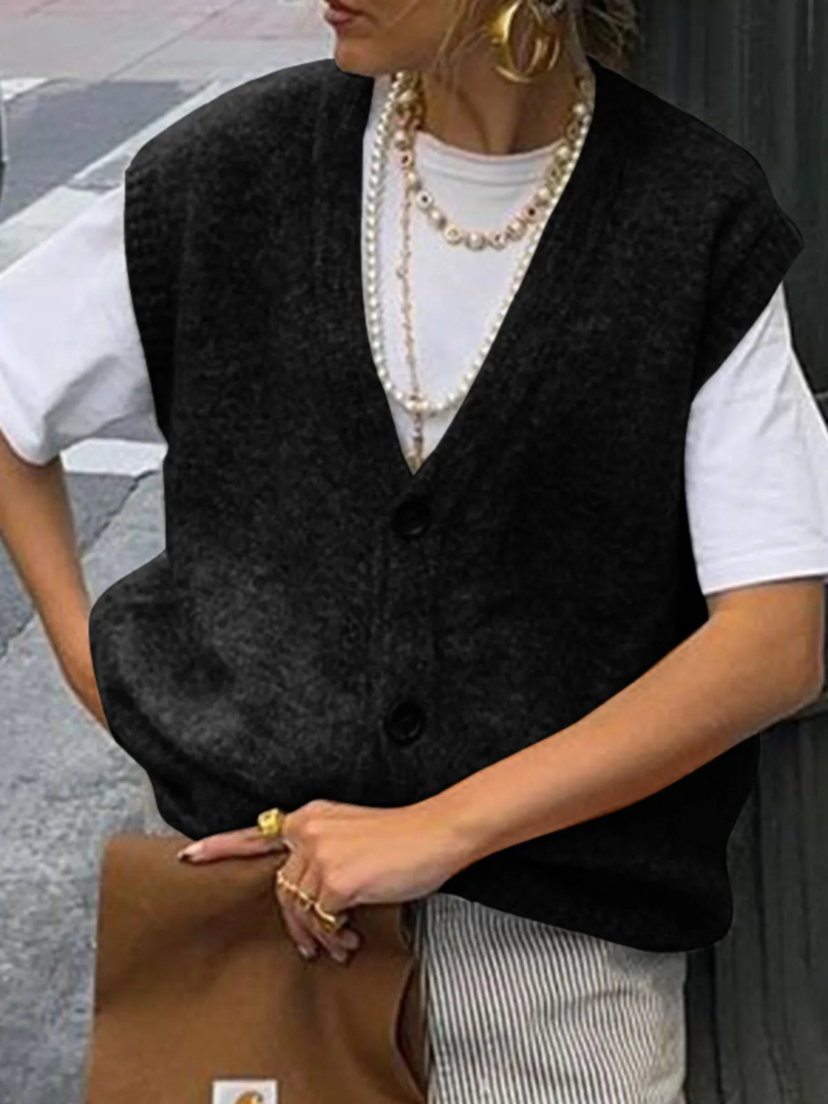 Button Front Sweater Vest in Brown view 10