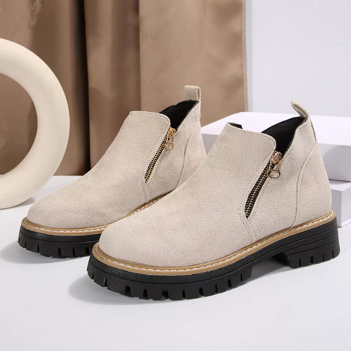 side zip ankle boots toe close up