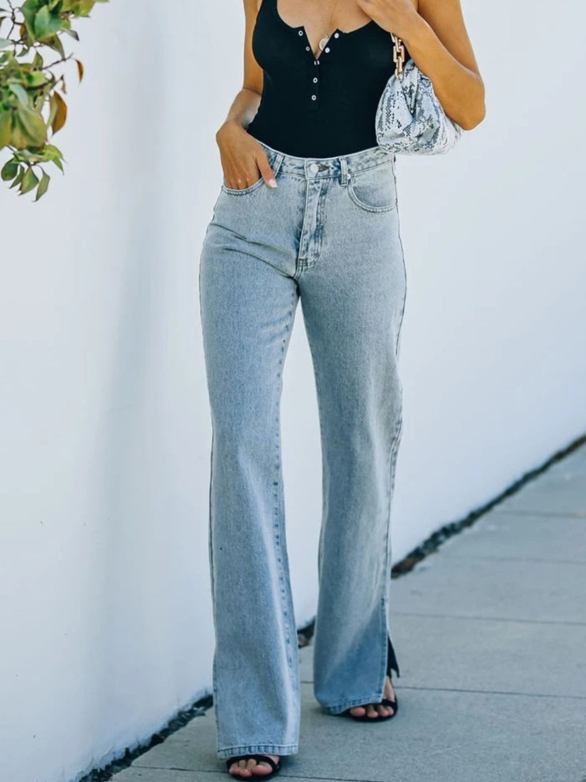 Slit hem denim back view