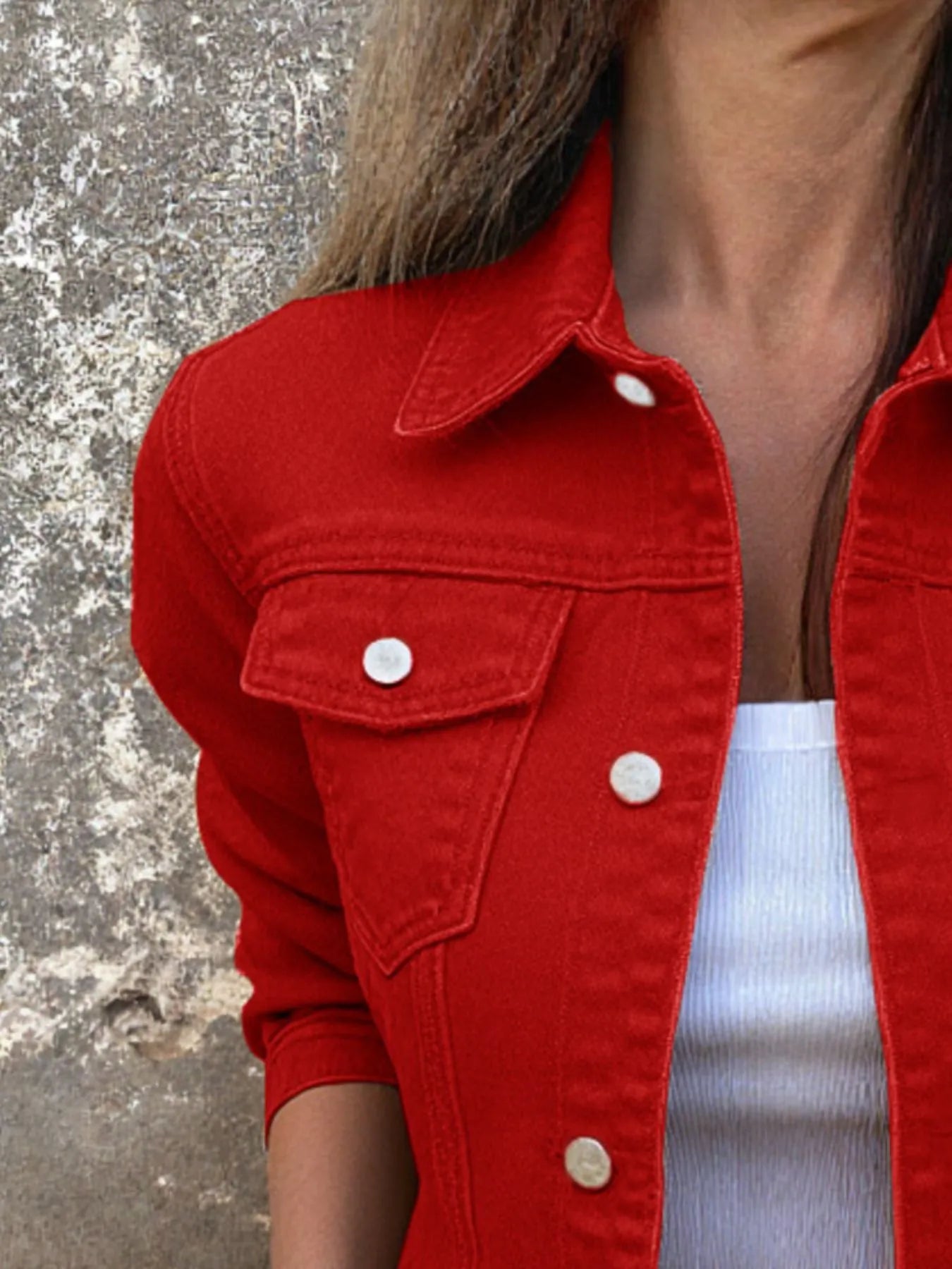 Button Front Closure Denim Jacket - Fashorio