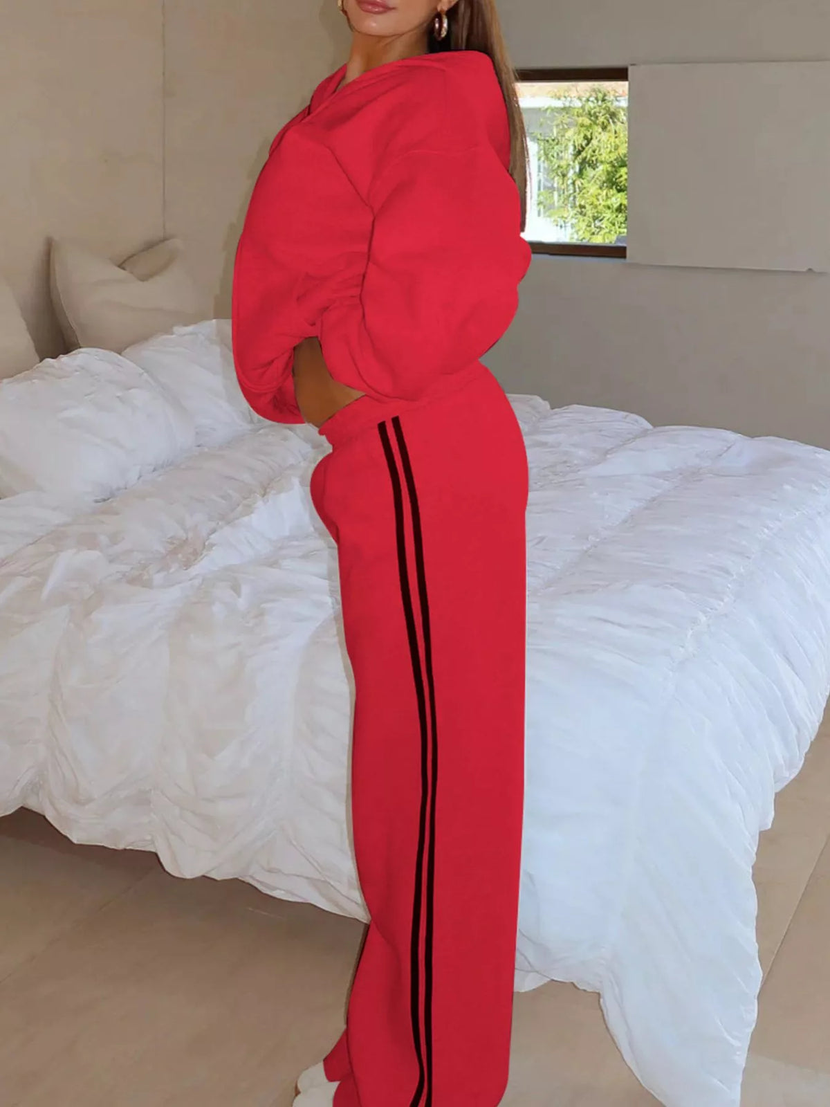 Zip Up Hoodie and Striped Pants Set, view 10