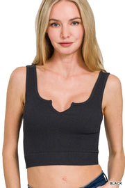 Zenana Seamless Split Neck Bra Tank Top BLACK - Fashorio