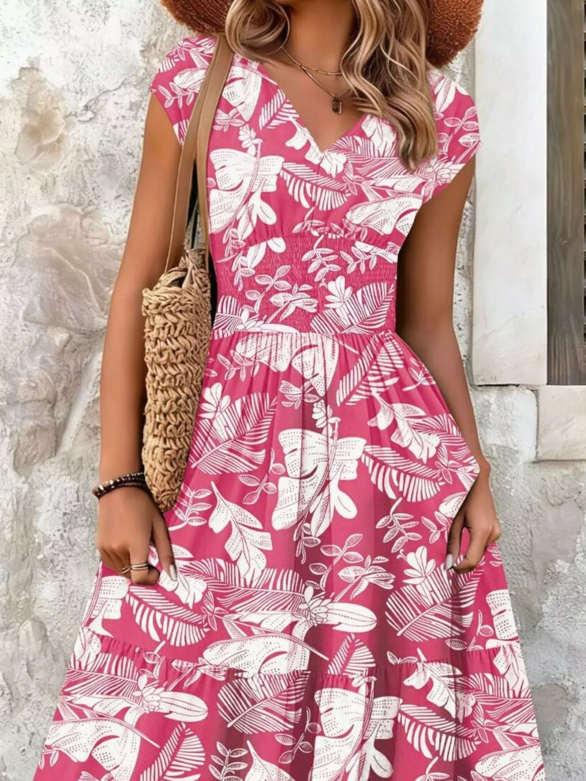Printed V-Neck Tiered Maxi Dress Plus Size, view 15