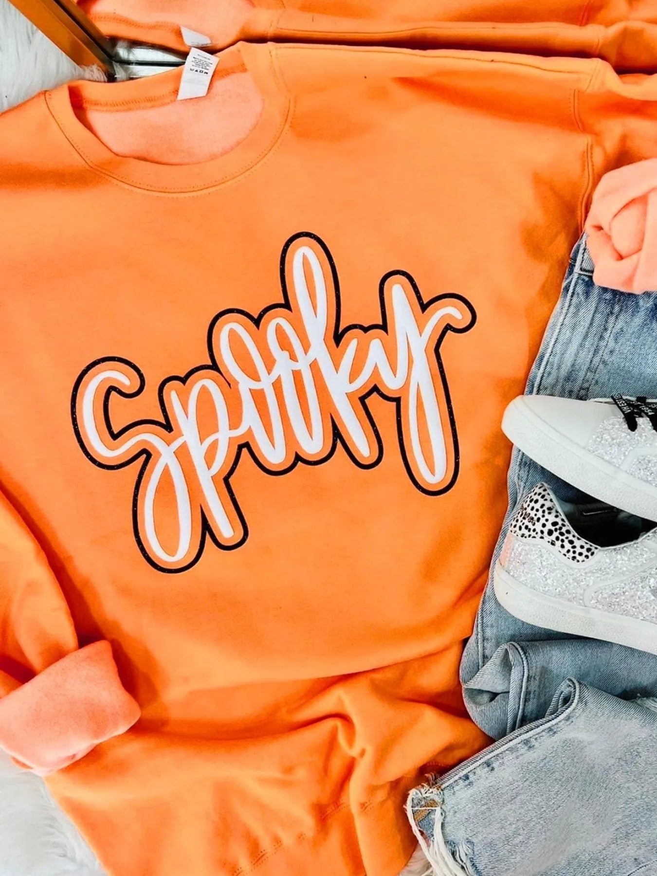 Spooky Round Neck Long Sleeve Sweatshirt - Fashorio