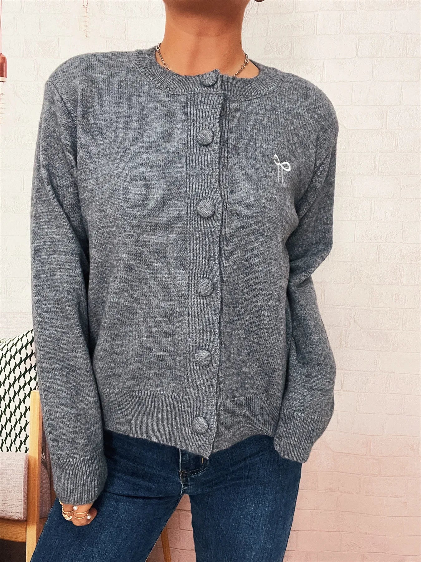 Button-Up Long Sleeve Cardigan - Fashorio