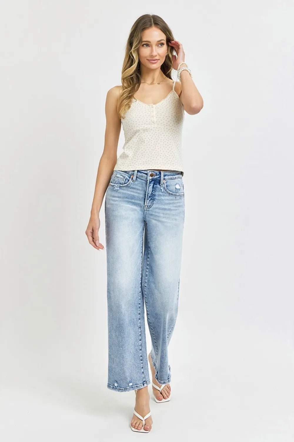 RISEN Full Size Tummy Control High Rise Crop Wide Leg Jeans - Fashorio