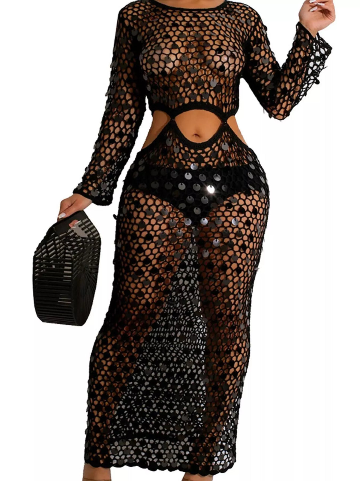 Sequin mesh cutout maxi dress back view