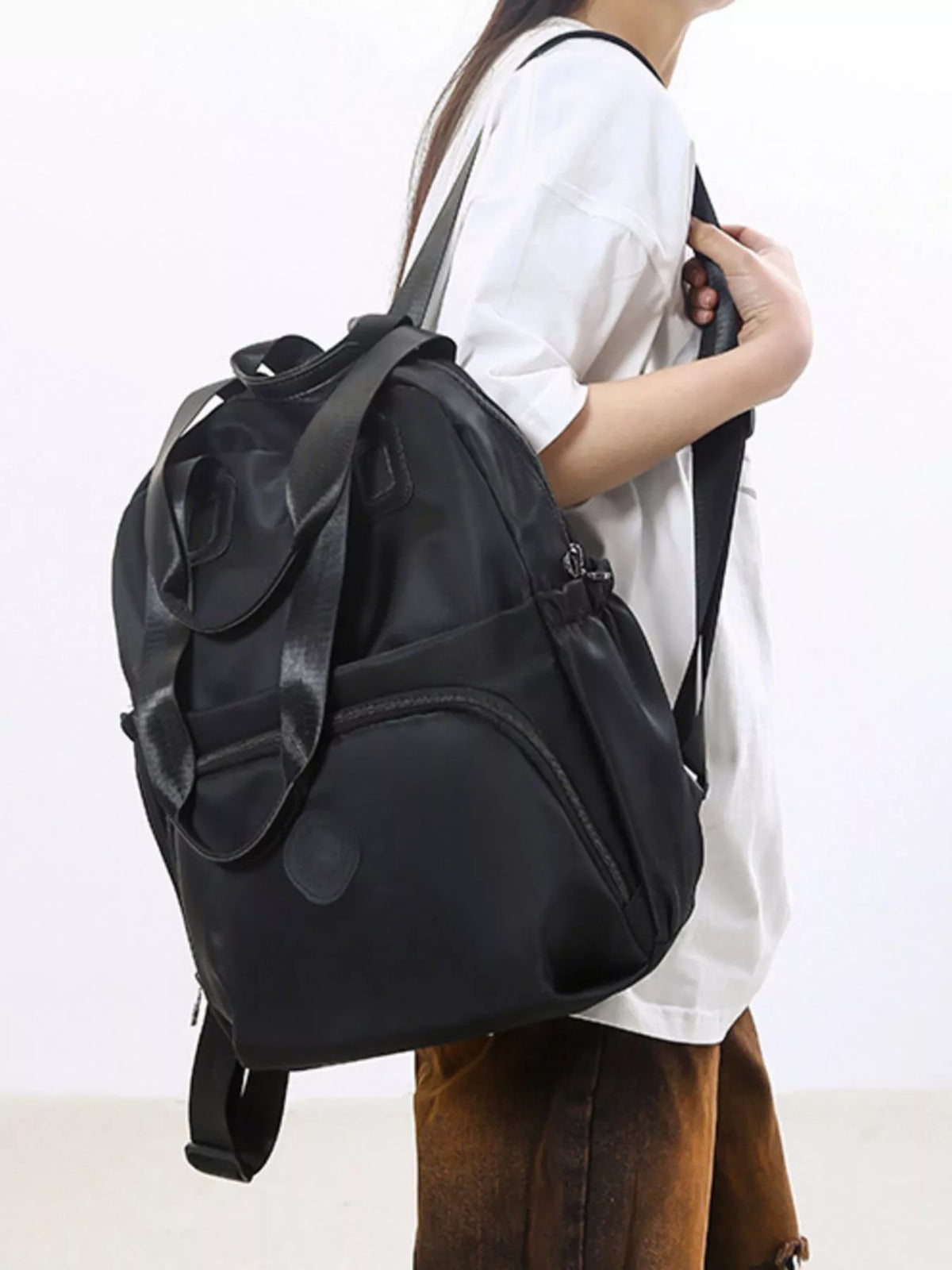 Solid color Oxford backpack back view
