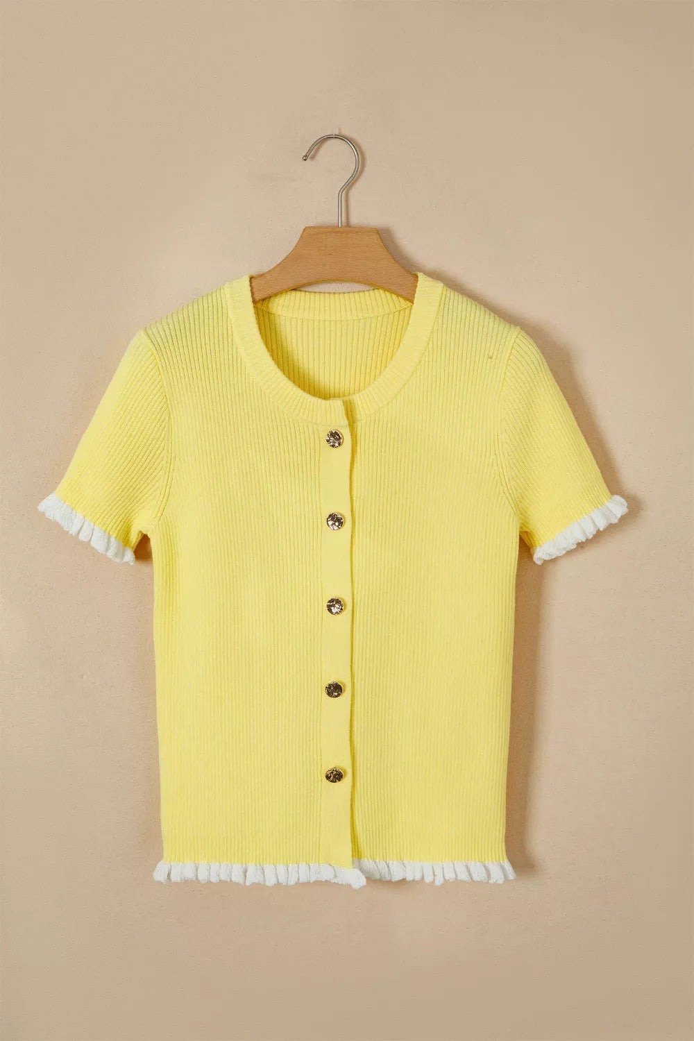 Ribbed frilled cardigan sleeve detail