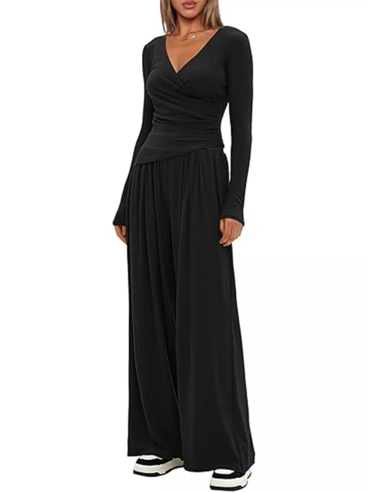Casual Long Sleeve Top and Wide Leg Pants Set, view 14