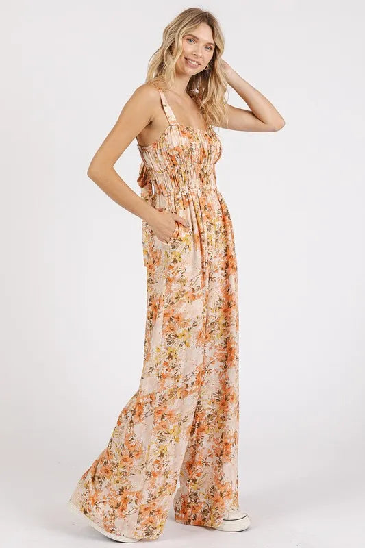 Floral print sleeveless jumpsuit side view