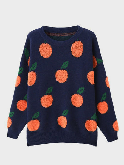 Printed Round Neck Drop Shoulder Sweater - Fashorio
