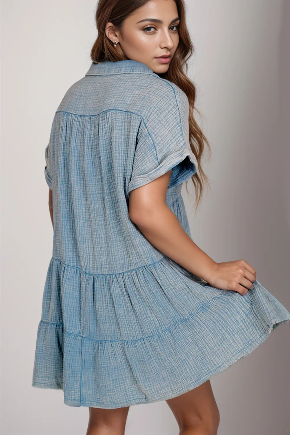 Notched neckline detail on short sleeve dress