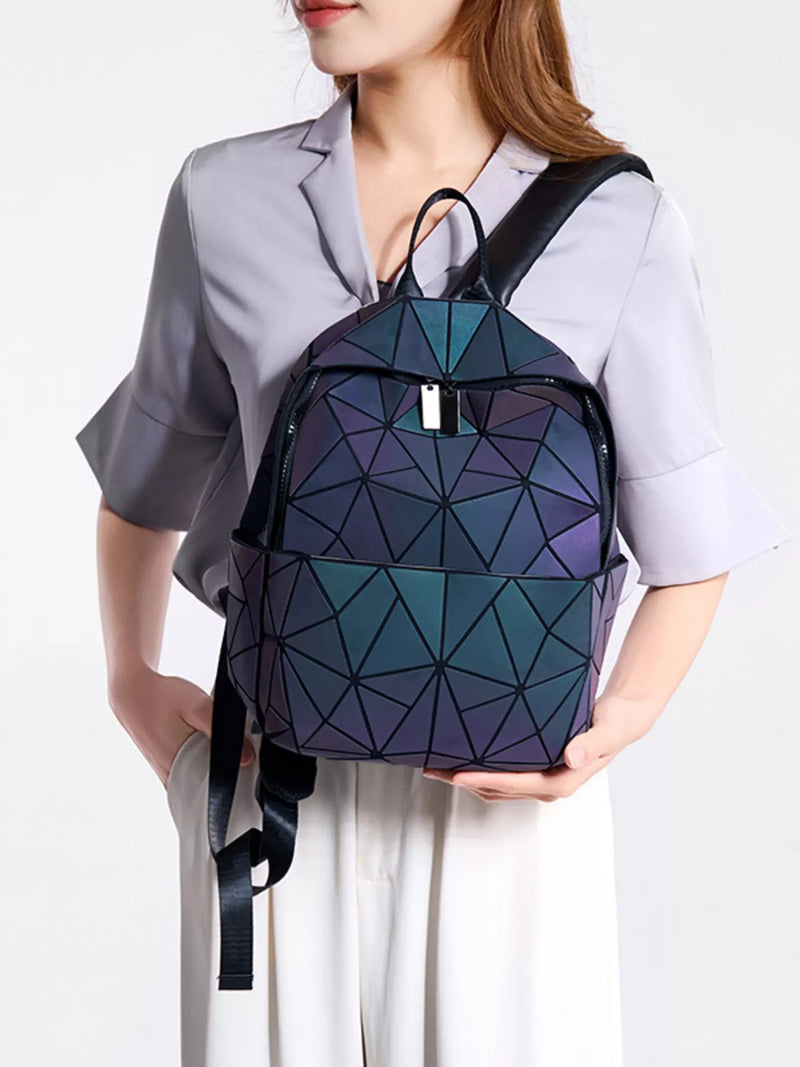 Geometric PU leather backpack front view