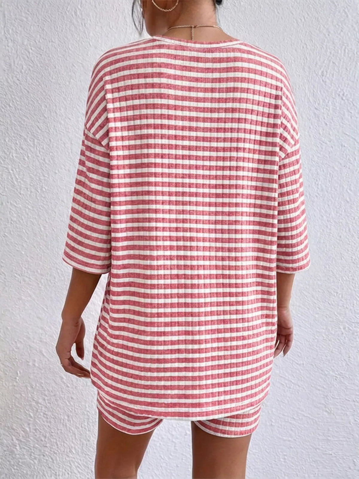 Striped top and shorts lounge set styled look