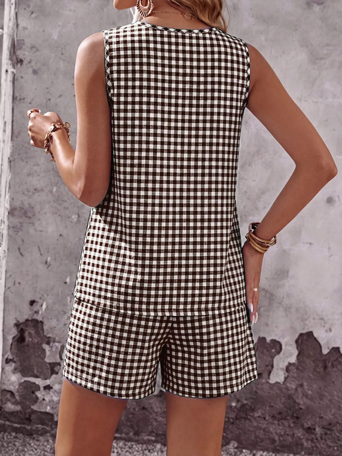 Gingham check top and shorts styling view