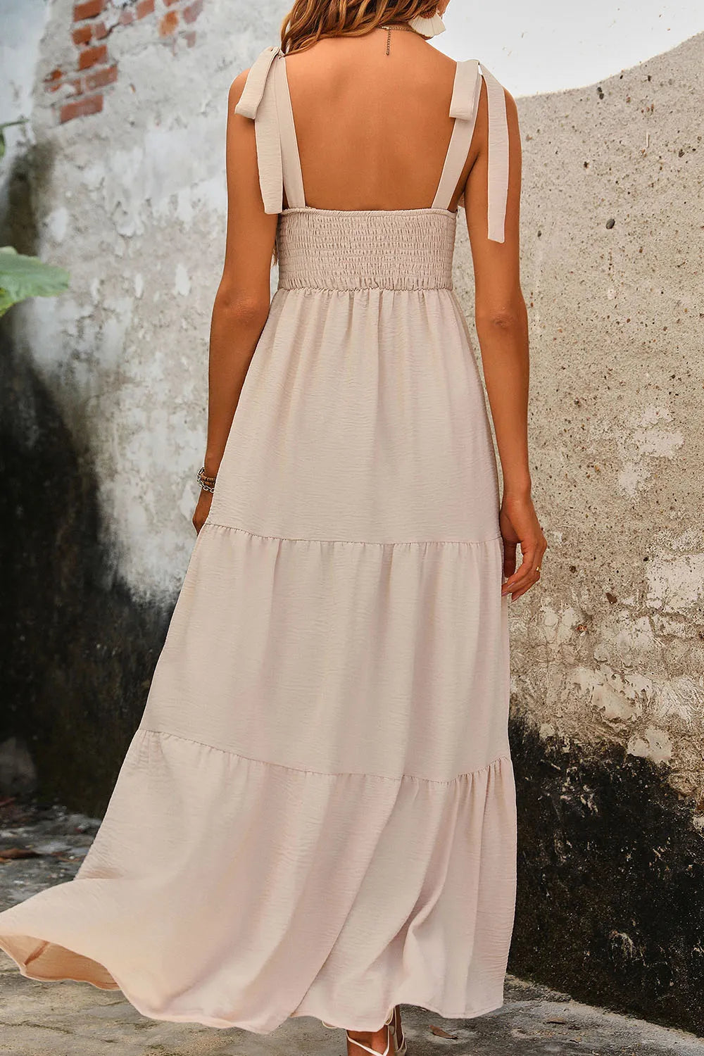 Smocked tiered dress side view