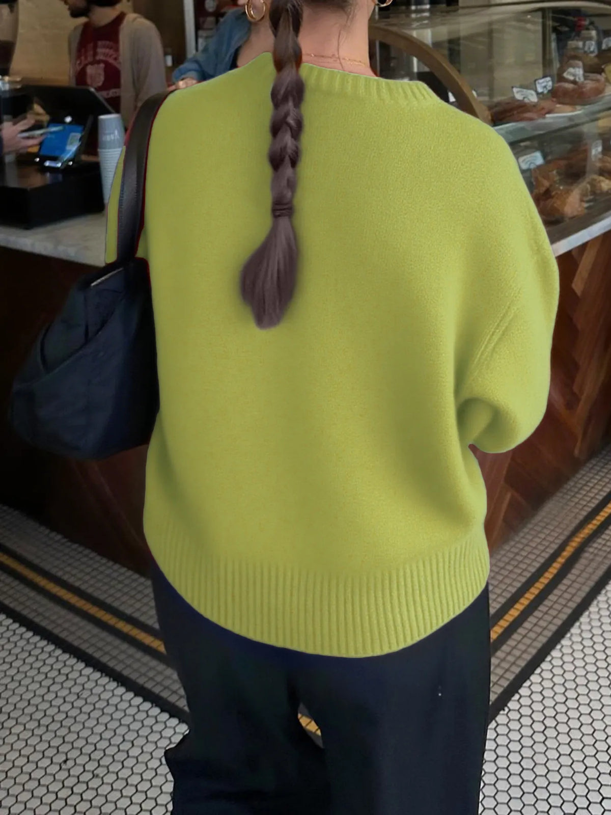 ribbed crewneck drop shoulder oversized sweater fabric detail