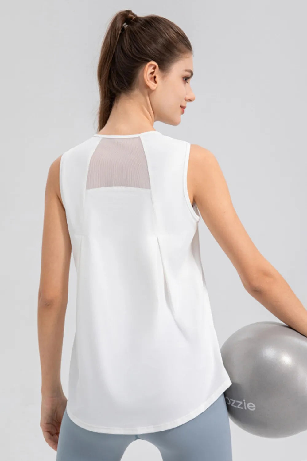 Round Neck Wide Strap Active Tank styled on model
