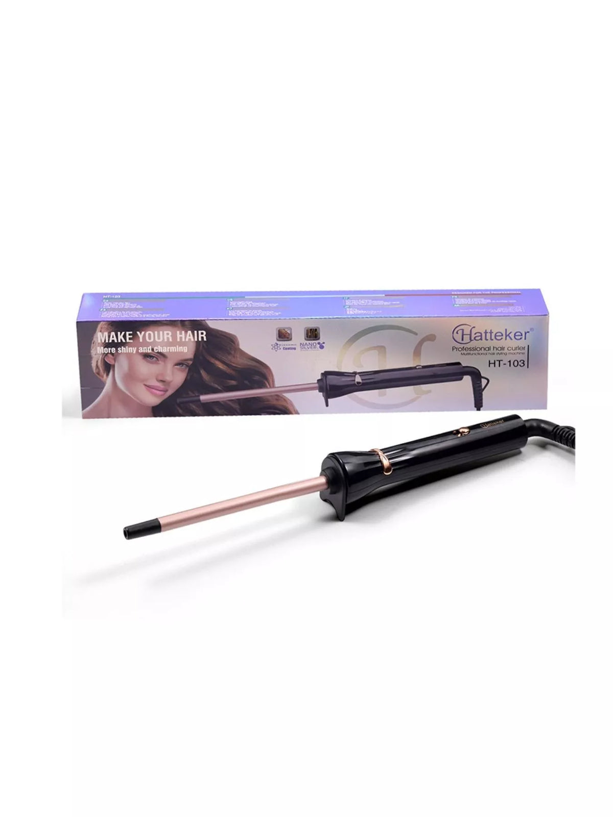Curling iron with power cord side view