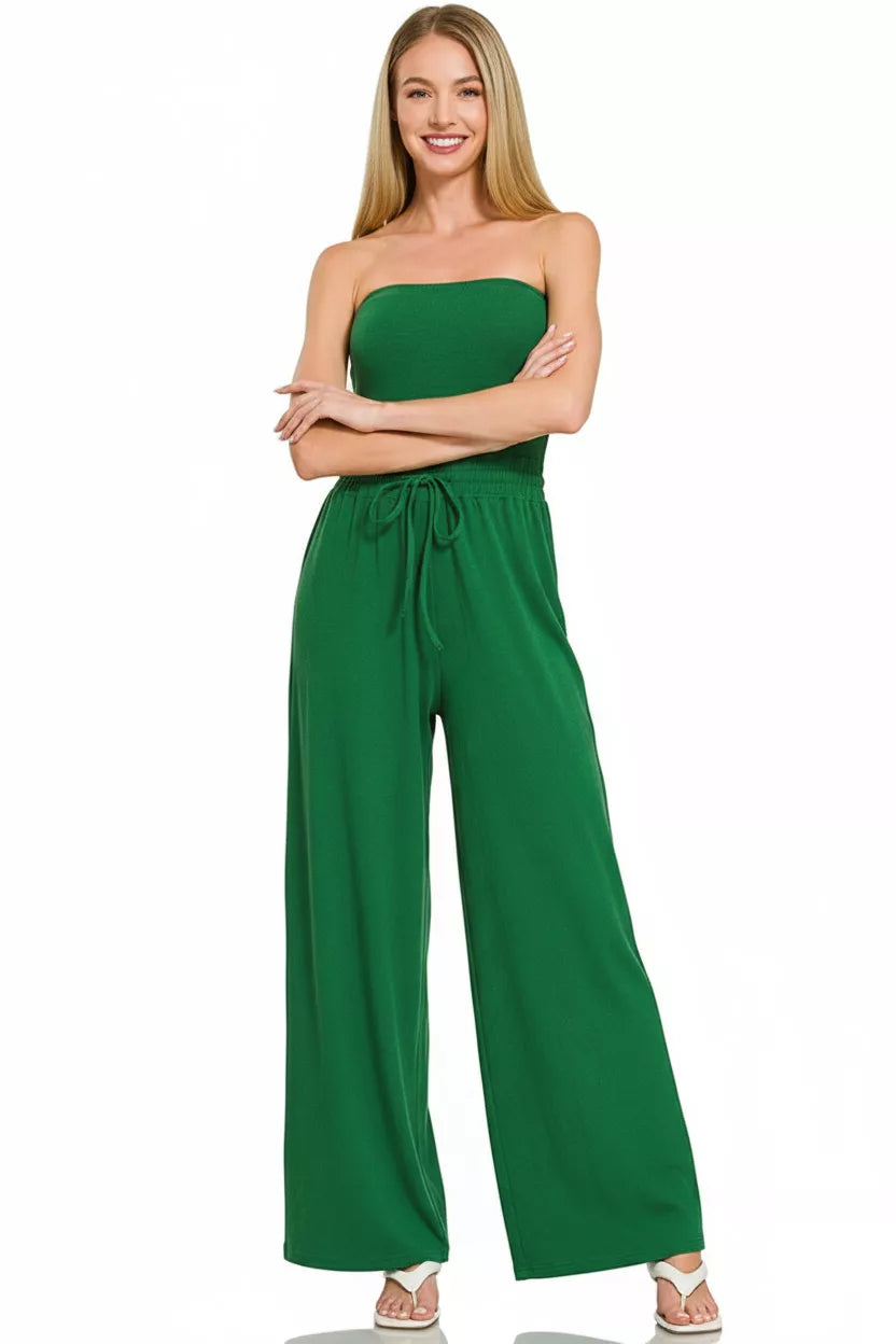 Tube Top Jumpsuit with Drawstring Waist back view