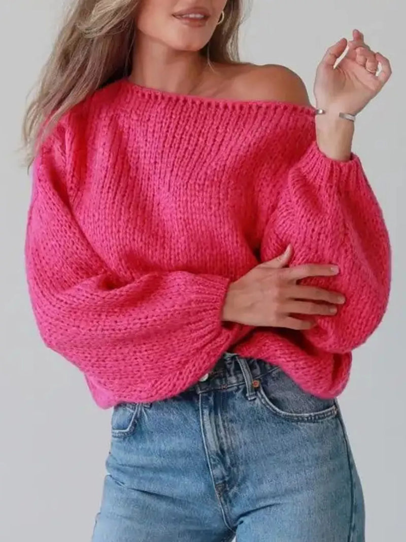 Chunky knit boat neck sweater front view
