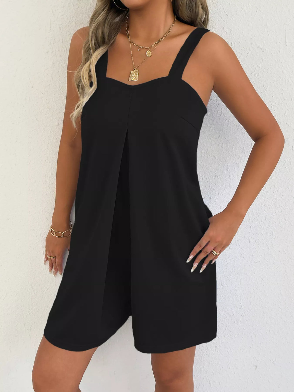 Romper styled with flat sandals