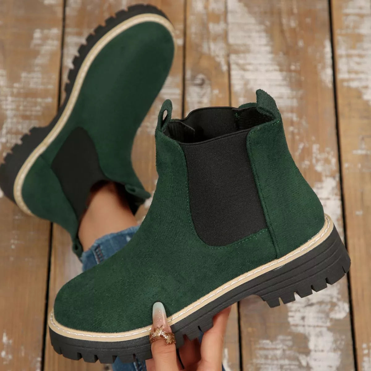 Round Toe Block Heel Boots front view