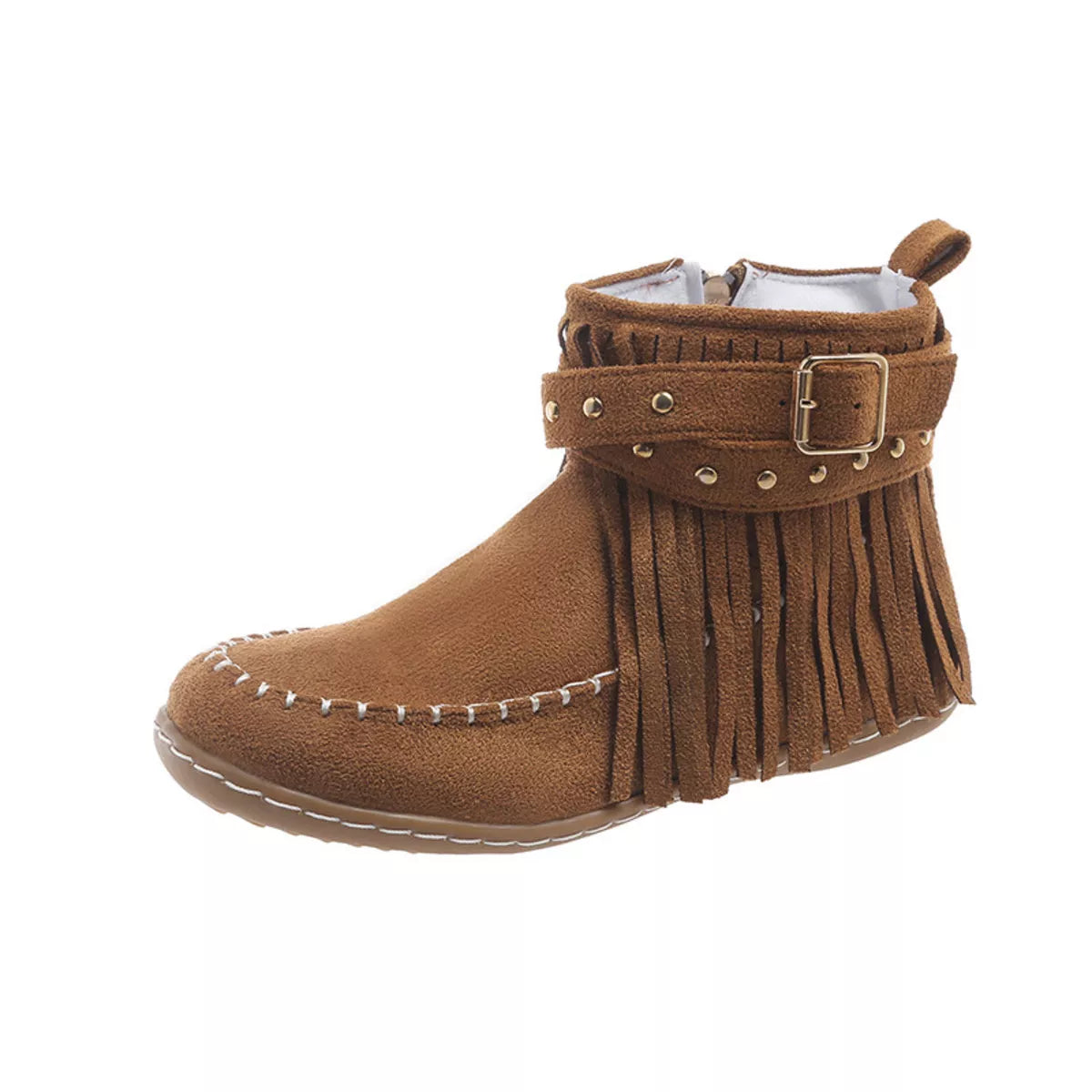 Fringe round toe boots back view
