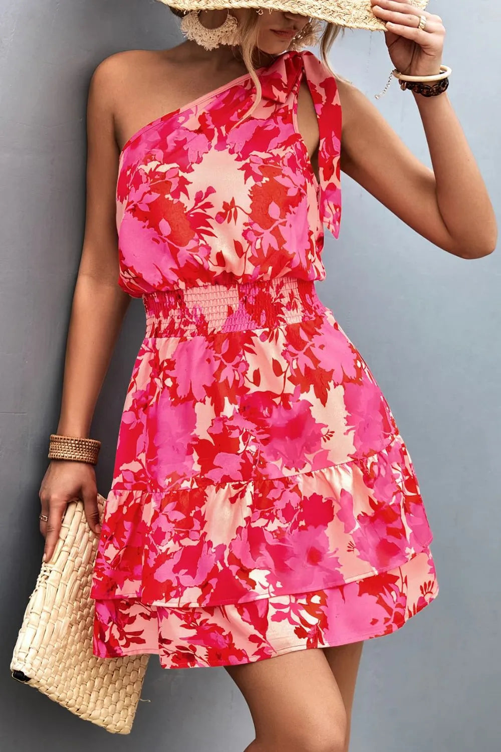 Single shoulder dress tie accent detail