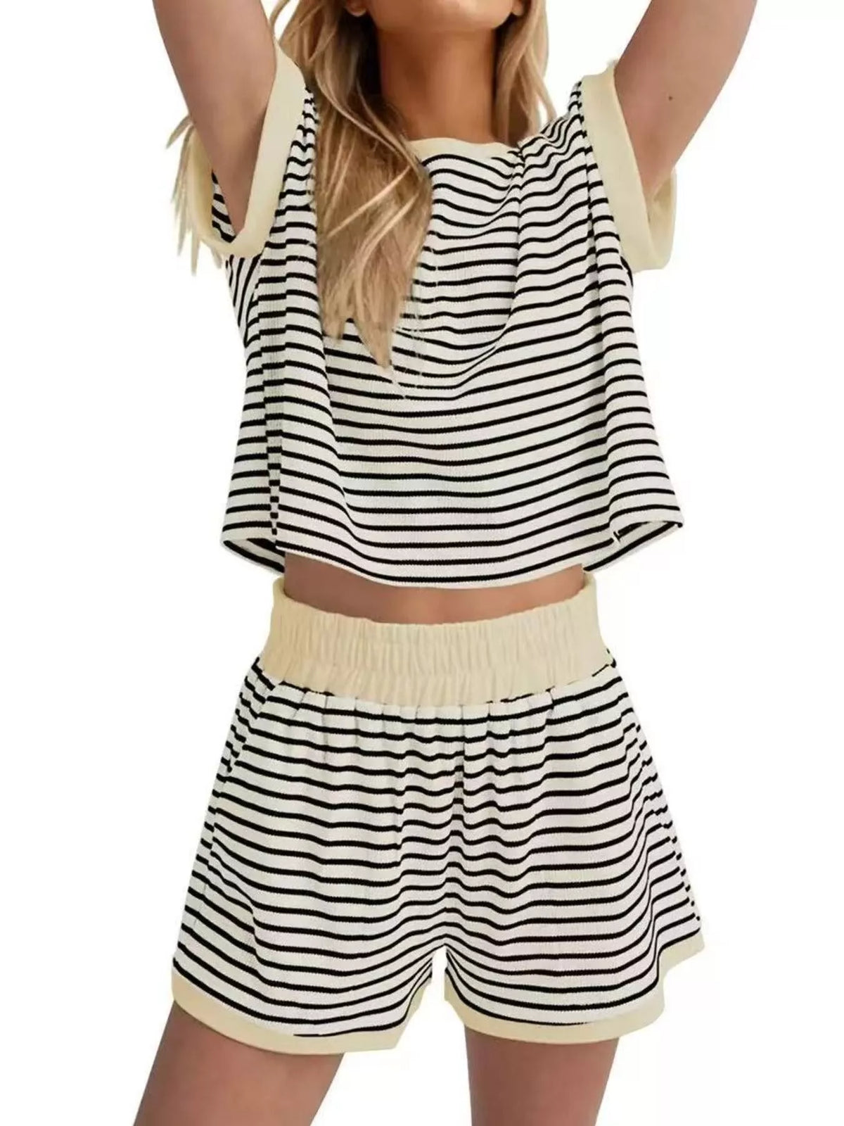 Plus size striped top and shorts set full look