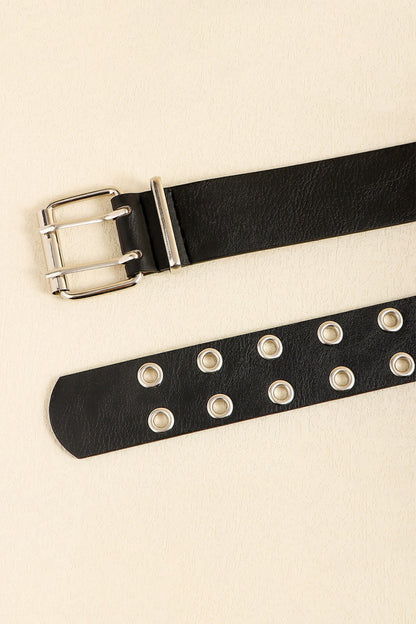PU Leather Two Row Eyelet Belt - Fashorio
