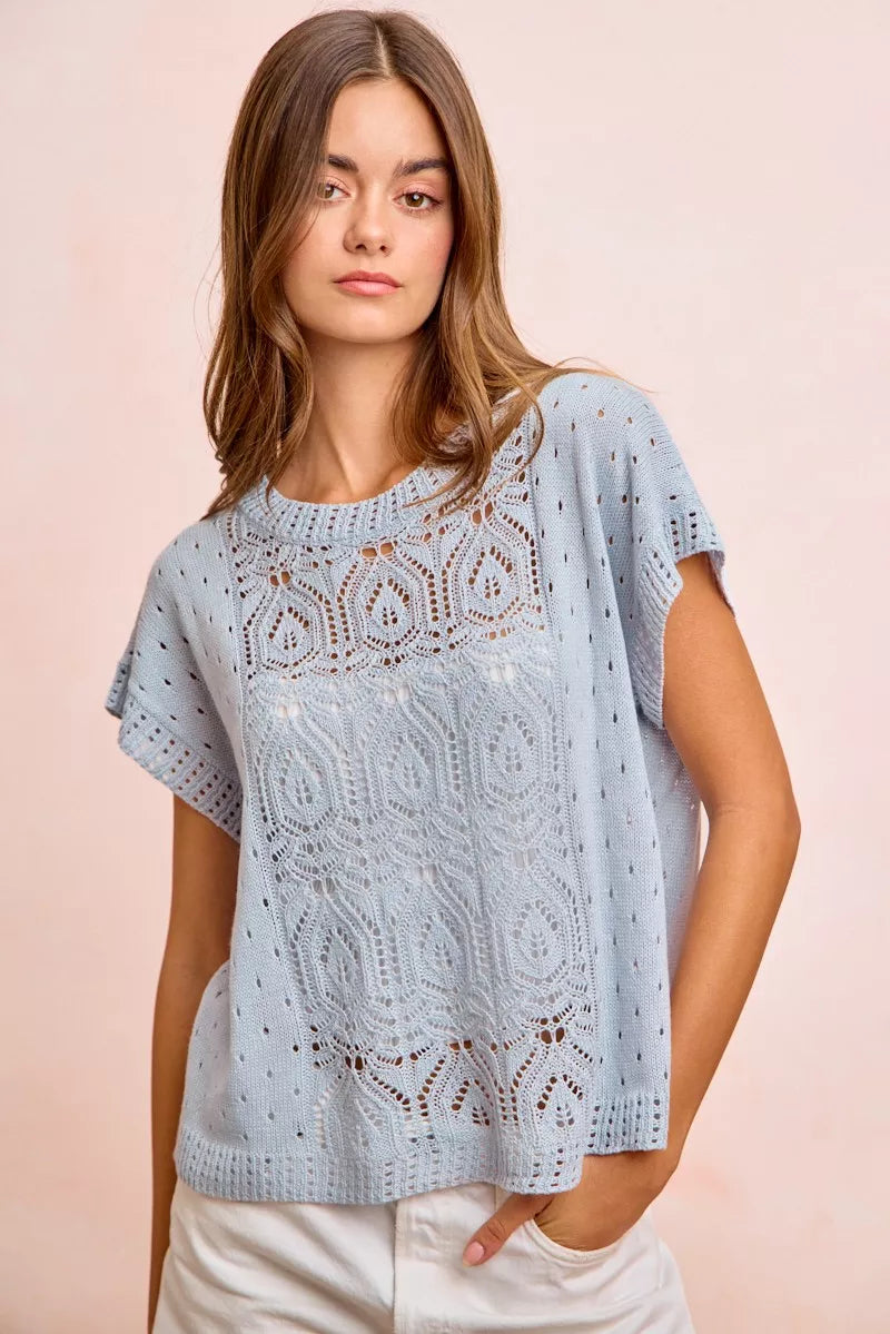 Short sleeve washed knit top side view