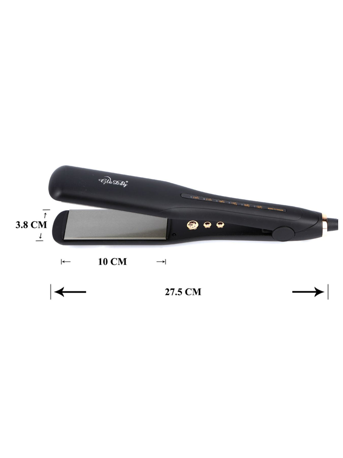 Straightener held in hand during styling