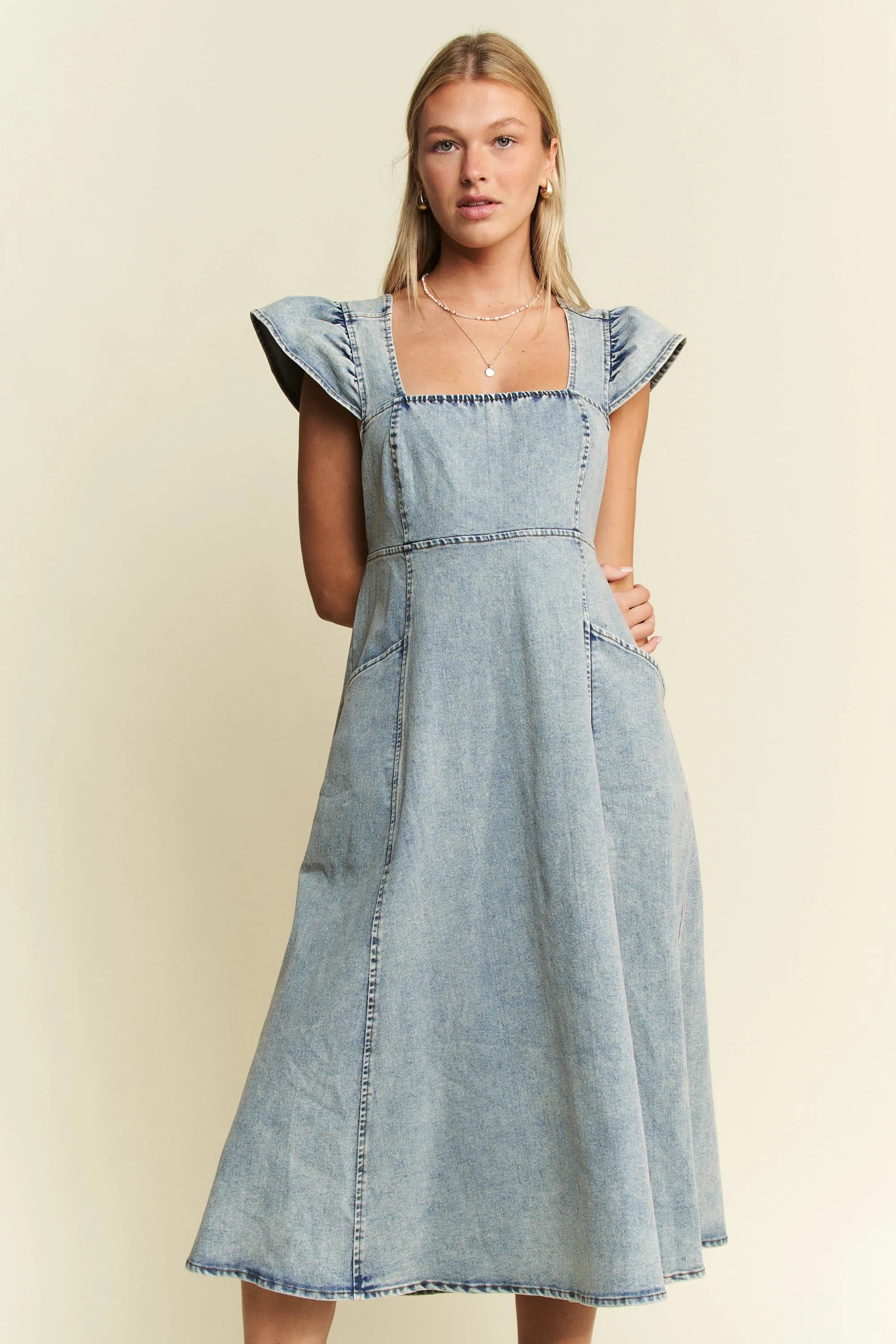 Jade By Jane Full Size Ruffled Denim Midi Dress Plus Size - Fashorio