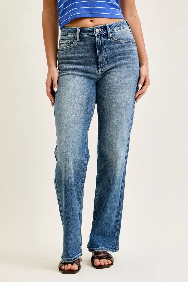 Judy Blue mid rise 90s straight leg jeans front view