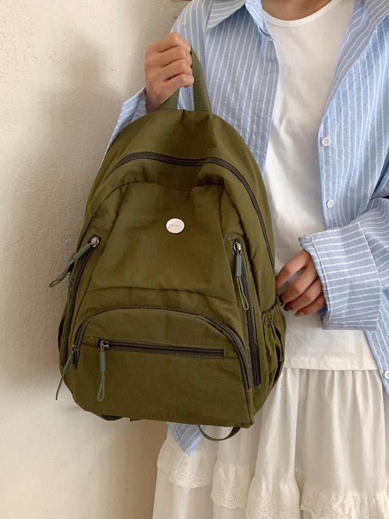Army green lightweight nylon backpack front view