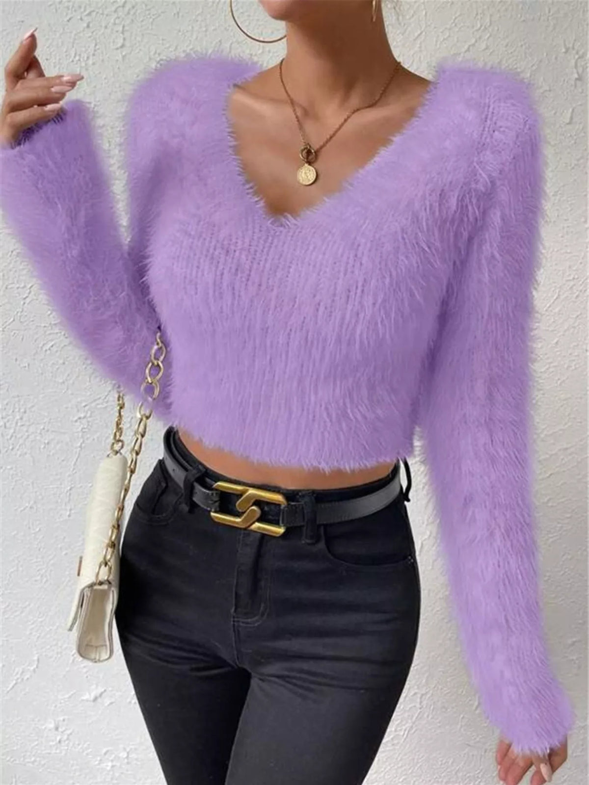 Cozy fluffy sweater fabric close up