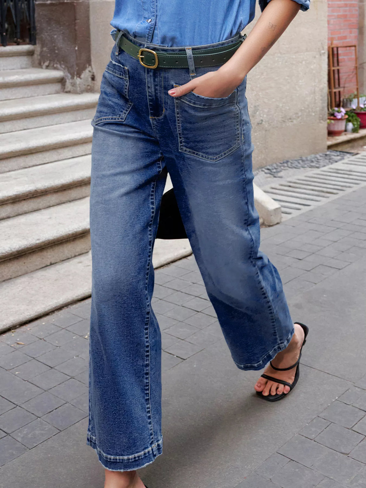 Patch pocket jeans back view