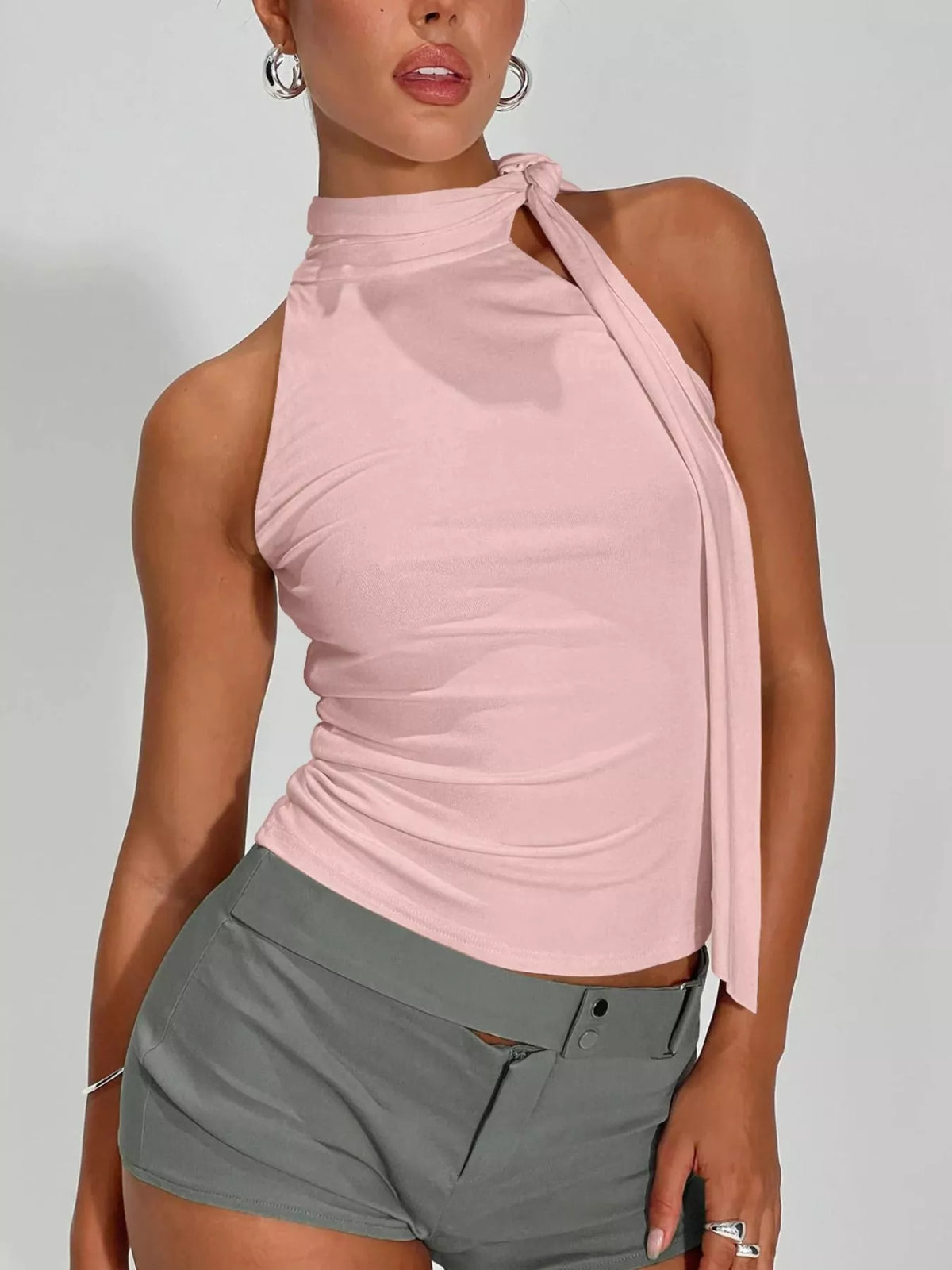Halter neck ruched top front view