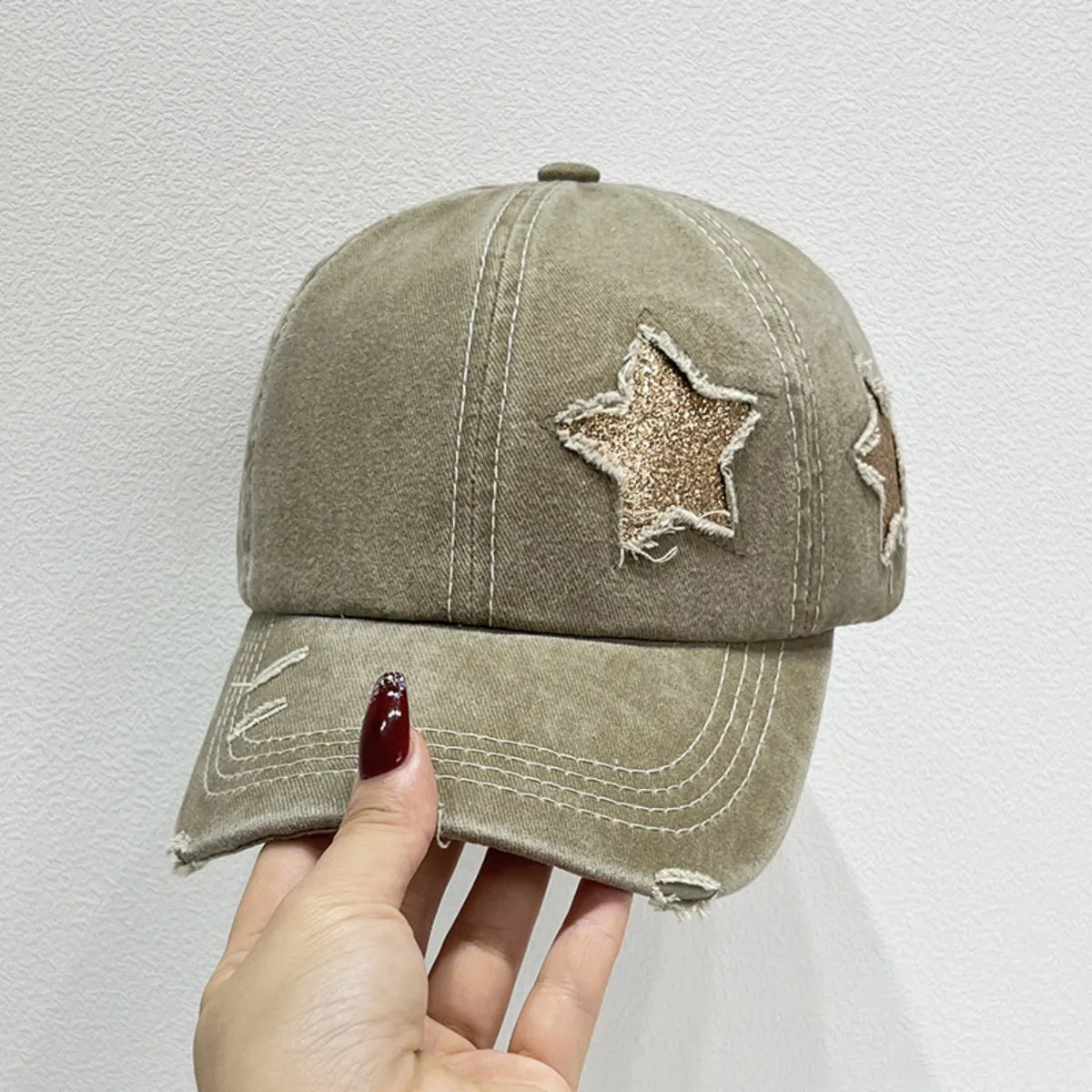 Star Adjustable Baseball Cap Khaki One Size - Fashorio